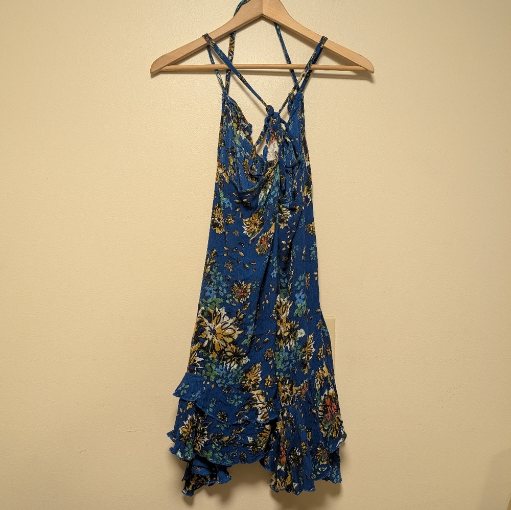 Free People FP One Go Lightly Blue Floral Ruffle Gauze Mini Dress – Size Large - Picture 8 of 8